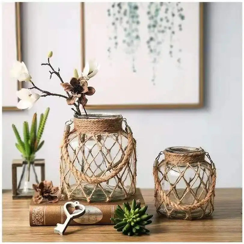 Hemp Rope Glass Vase - Kacey ShoppingMart