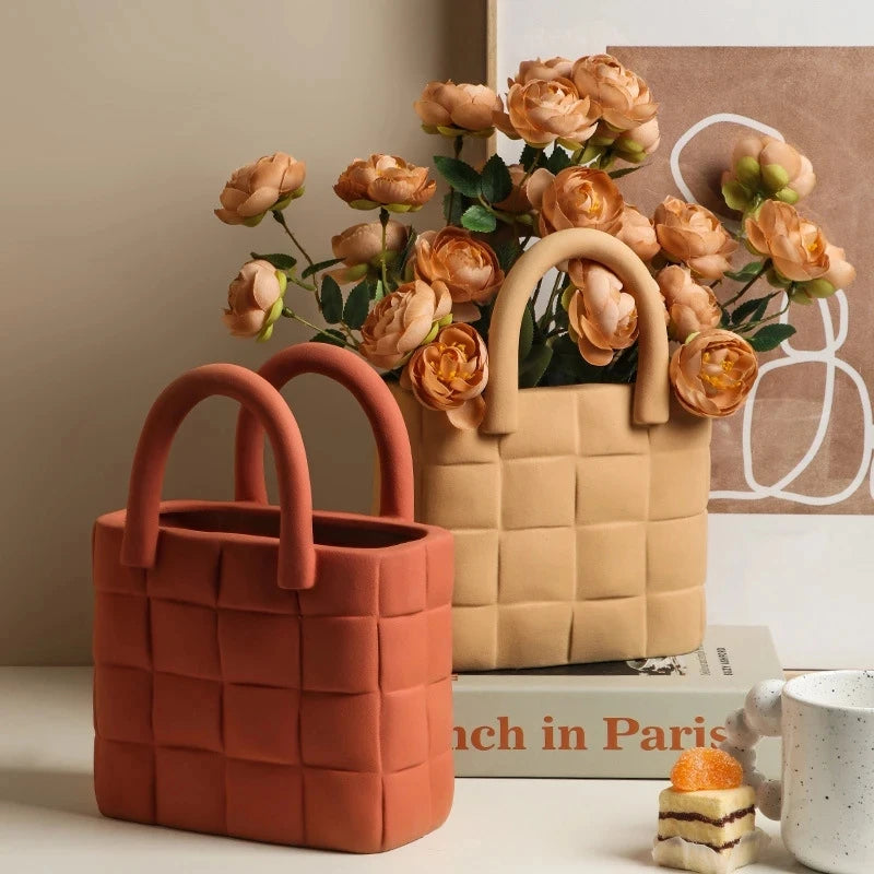 Ceramic Women Bag Flowers Vase Nordic Luxury Bag Vase Handbag Flower Pot Ornaments Office Living Room Decoration Home Decor - Kacey ShoppingMart