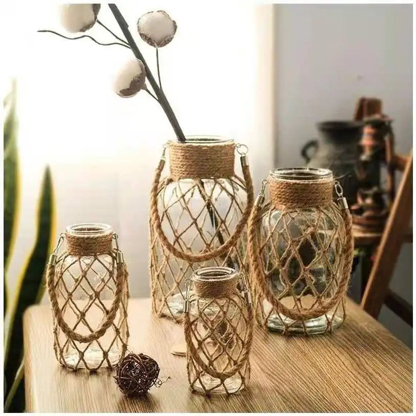 Hemp Rope Glass Vase - Kacey ShoppingMart