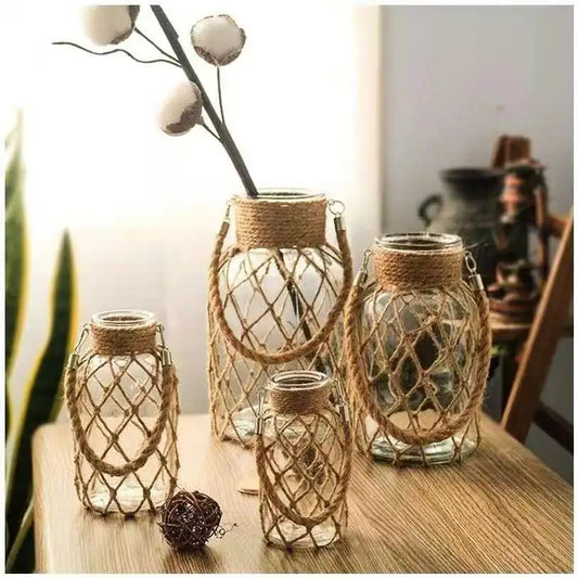 Hemp Rope Glass Vase - Kacey ShoppingMart