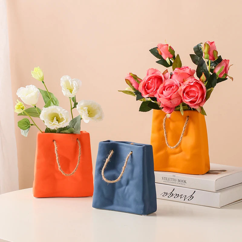 Handbag Ceramic Vase Home Decor Vases Room Decoration Plant Pot Aesthetic Room Decor Flower Vase Modern Art Flower Container - Kacey ShoppingMart