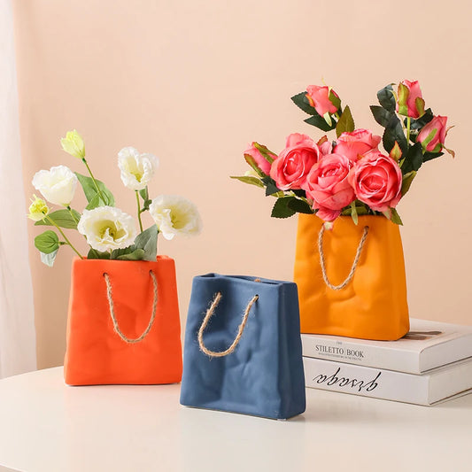 Handbag Ceramic Vase Home Decor Vases Room Decoration Plant Pot Aesthetic Room Decor Flower Vase Modern Art Flower Container - Kacey ShoppingMart
