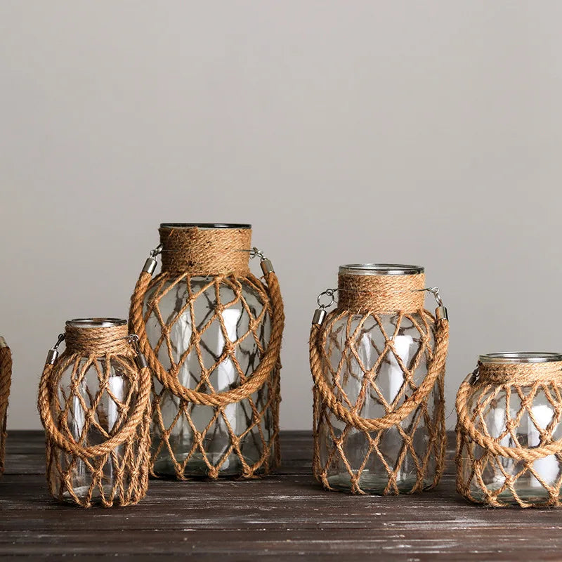 Hemp Rope Glass Vase - Kacey ShoppingMart