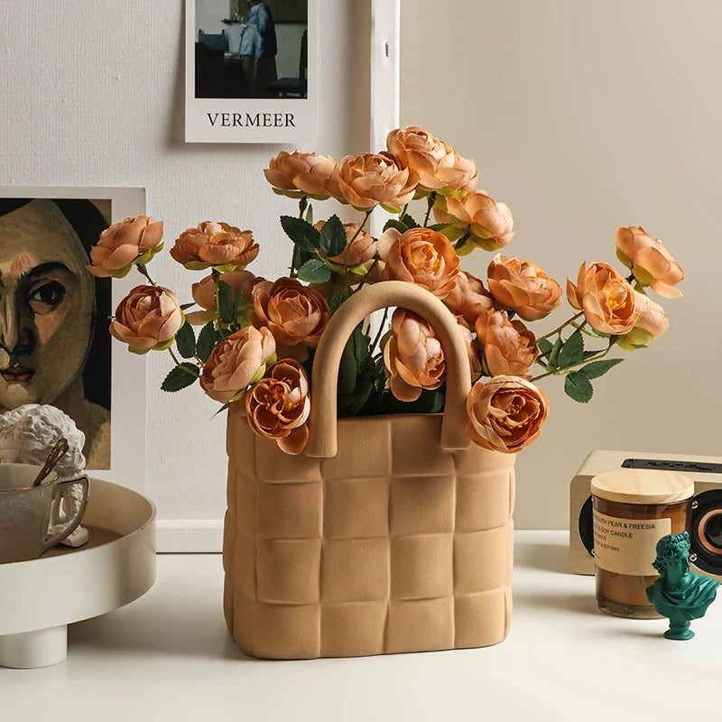Ceramic Women Bag Flowers Vase Nordic Luxury Bag Vase Handbag Flower Pot Ornaments Office Living Room Decoration Home Decor - Kacey ShoppingMart