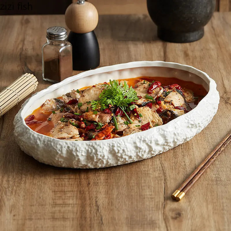 Textured Ceramic Main Dish Plate - Kacey ShoppingMart