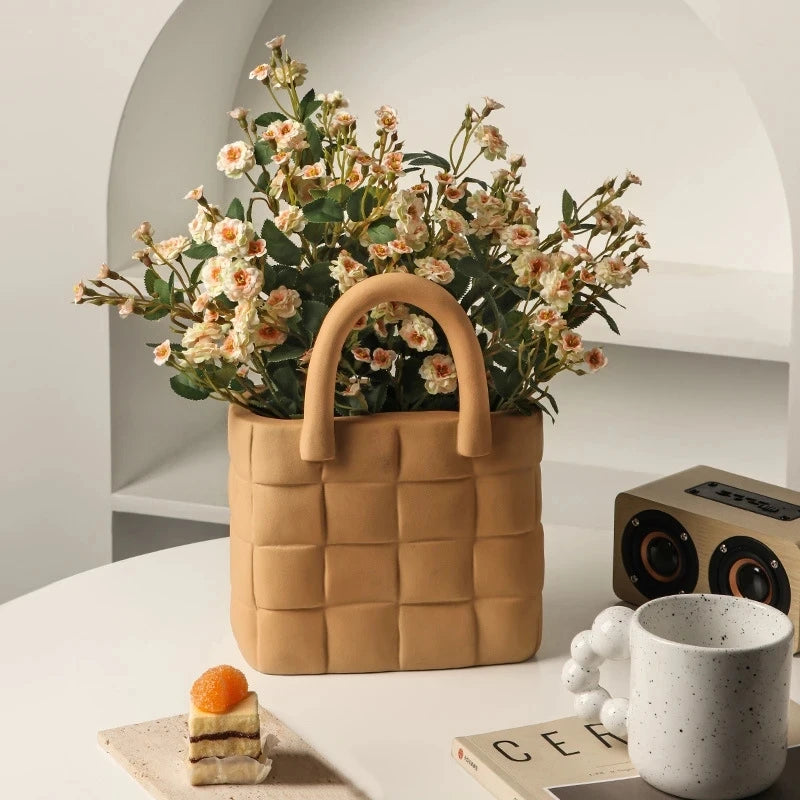 Ceramic Women Bag Flowers Vase Nordic Luxury Bag Vase Handbag Flower Pot Ornaments Office Living Room Decoration Home Decor - Kacey ShoppingMart