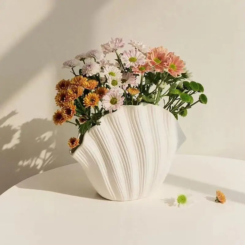 Ceramic Vase Sea Shell Lotus Leaf Leaf Shape Floral Arrangement Accessories Flower Vase Terrarium Room Decoration Accessories - Kacey ShoppingMart