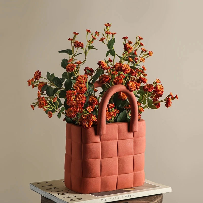 Ceramic Women Bag Flowers Vase Nordic Luxury Bag Vase Handbag Flower Pot Ornaments Office Living Room Decoration Home Decor - Kacey ShoppingMart