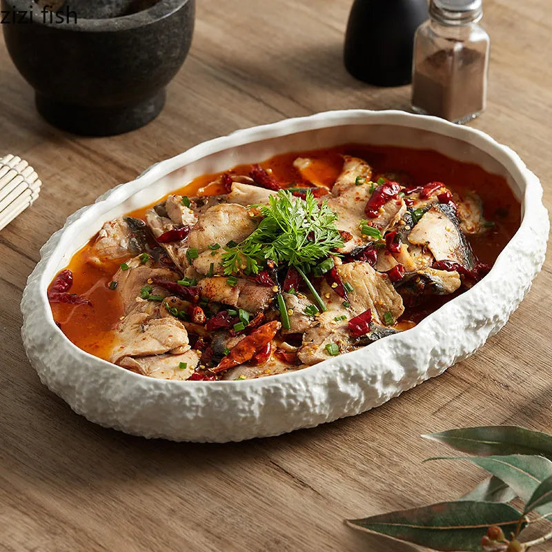 Textured Ceramic Main Dish Plate - Kacey ShoppingMart