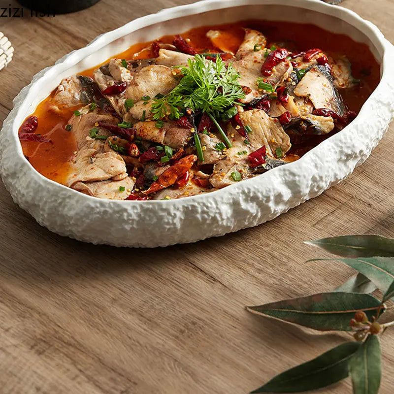 Textured Ceramic Main Dish Plate - Kacey ShoppingMart
