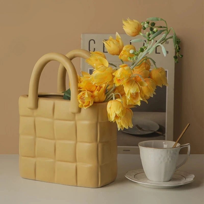 Ceramic Women Bag Flowers Vase Nordic Luxury Bag Vase Handbag Flower Pot Ornaments Office Living Room Decoration Home Decor - Kacey ShoppingMart
