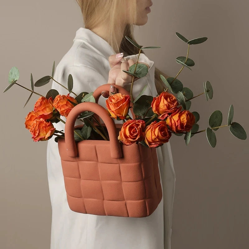 Ceramic Women Bag Flowers Vase Nordic Luxury Bag Vase Handbag Flower Pot Ornaments Office Living Room Decoration Home Decor - Kacey ShoppingMart