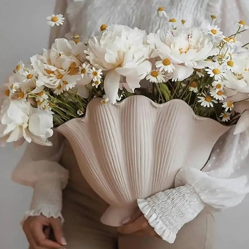 Ceramic Vase Sea Shell Lotus Leaf Leaf Shape Floral Arrangement Accessories Flower Vase Terrarium Room Decoration Accessories - Kacey ShoppingMart