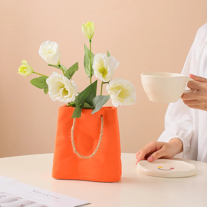 Handbag Ceramic Vase Home Decor Vases Room Decoration Plant Pot Aesthetic Room Decor Flower Vase Modern Art Flower Container - Kacey ShoppingMart
