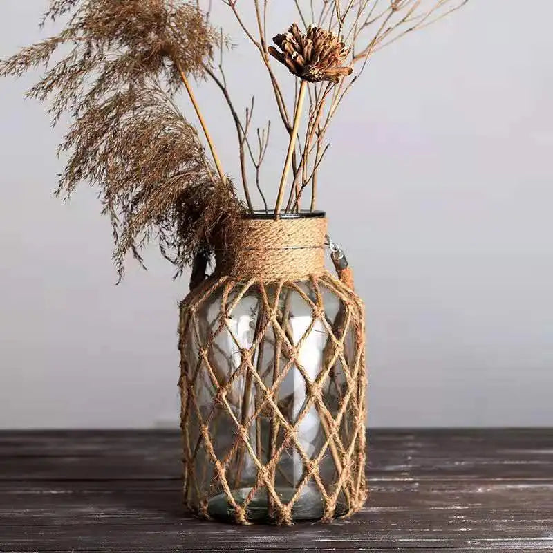 Hemp Rope Glass Vase - Kacey ShoppingMart