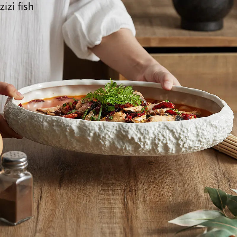 Textured Ceramic Main Dish Plate - Kacey ShoppingMart