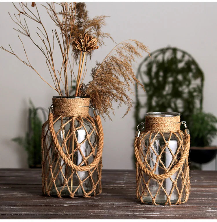 Hemp Rope Glass Vase - Kacey ShoppingMart