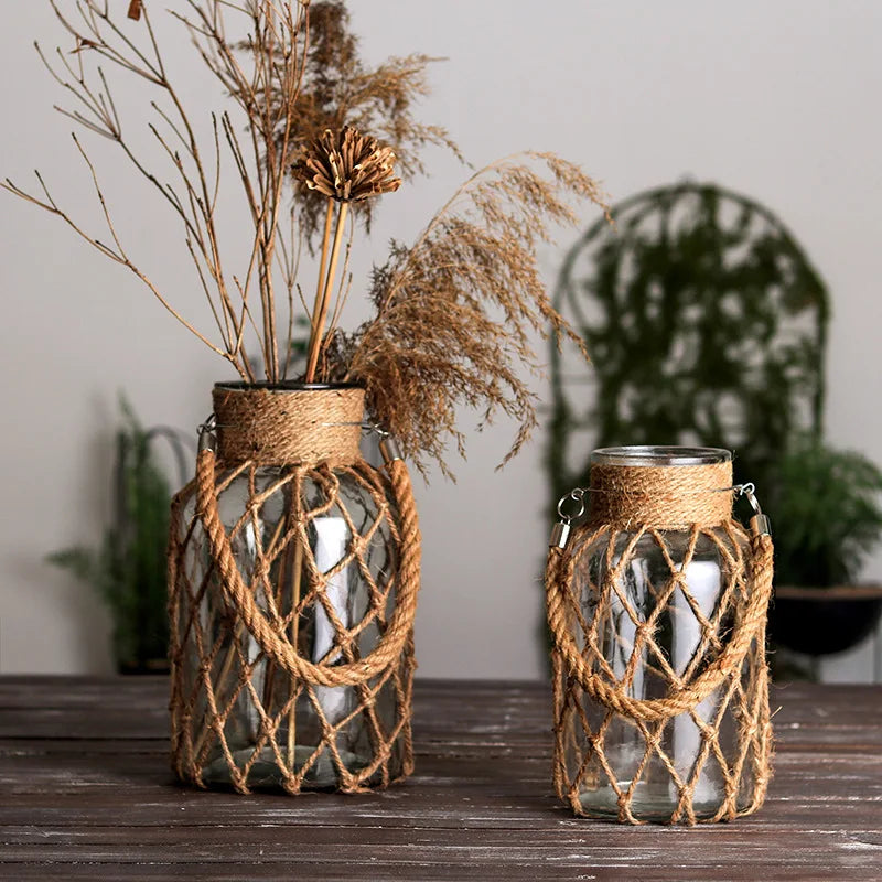 Hemp Rope Glass Vase - Kacey ShoppingMart