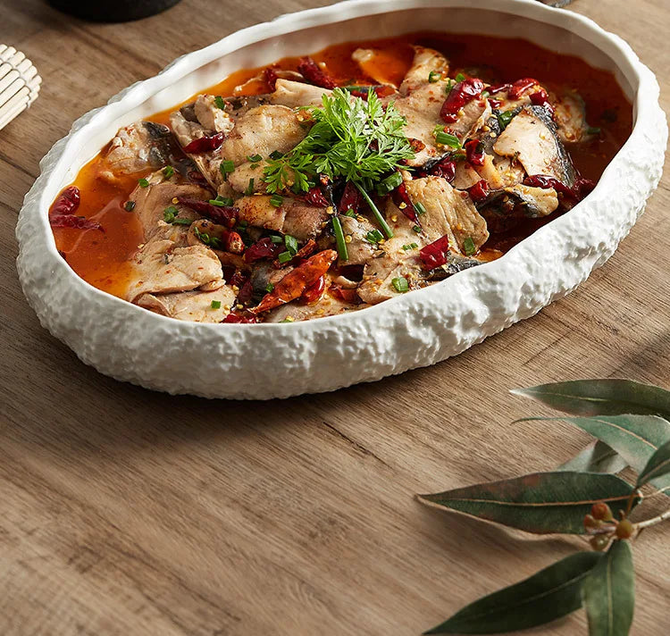 Textured Ceramic Main Dish Plate - Kacey ShoppingMart
