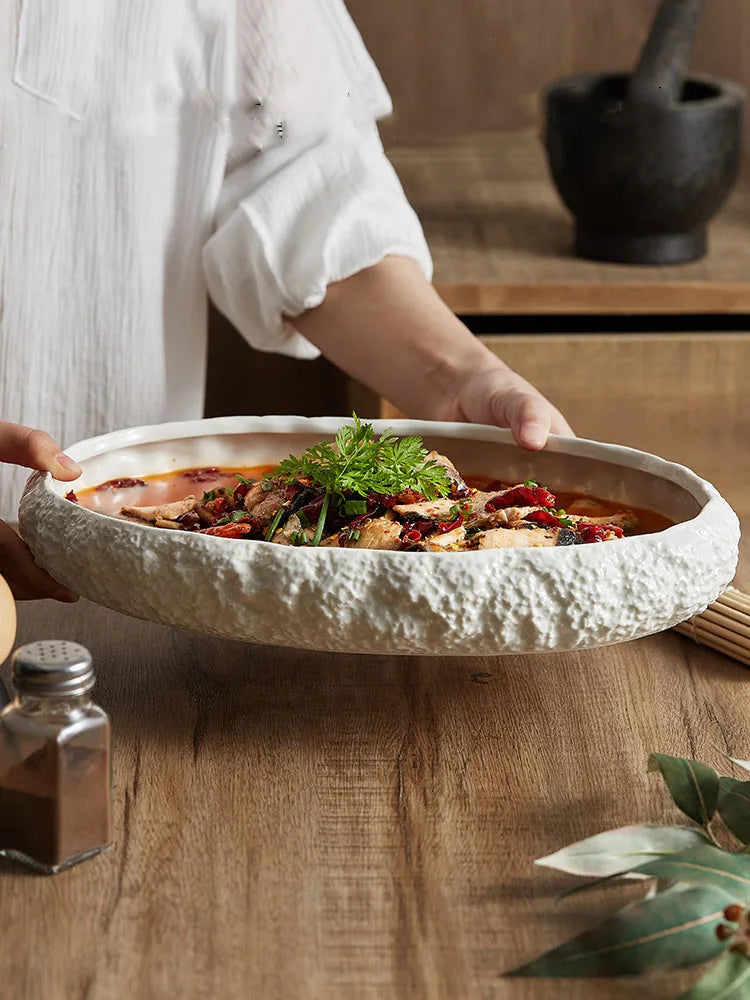 Textured Ceramic Main Dish Plate - Kacey ShoppingMart