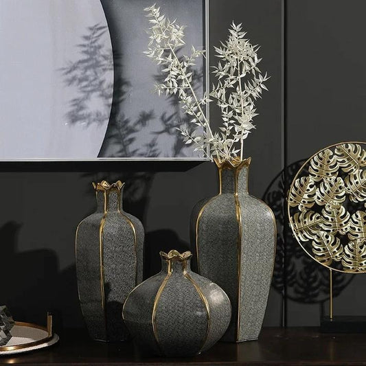 European ceramic gilt vase decoration for home modern living room decoration accessories interior luxury flower pots decorative - Kacey ShoppingMart