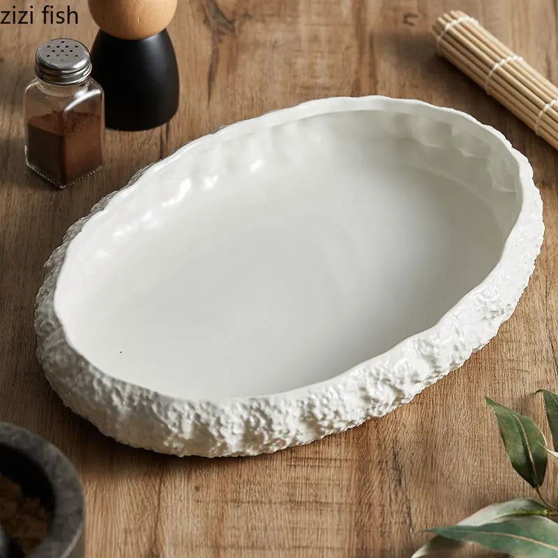 Textured Ceramic Main Dish Plate - Kacey ShoppingMart 