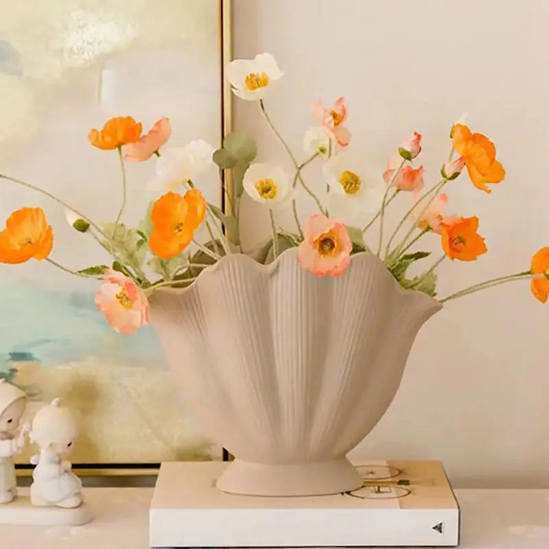 Ceramic Vase Sea Shell Lotus Leaf Leaf Shape Floral Arrangement Accessories Flower Vase Terrarium Room Decoration Accessories - Kacey ShoppingMart 