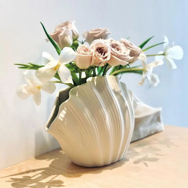 Ceramic Vase Sea Shell Lotus Leaf Leaf Shape Floral Arrangement Accessories Flower Vase Terrarium Room Decoration Accessories - Kacey ShoppingMart 